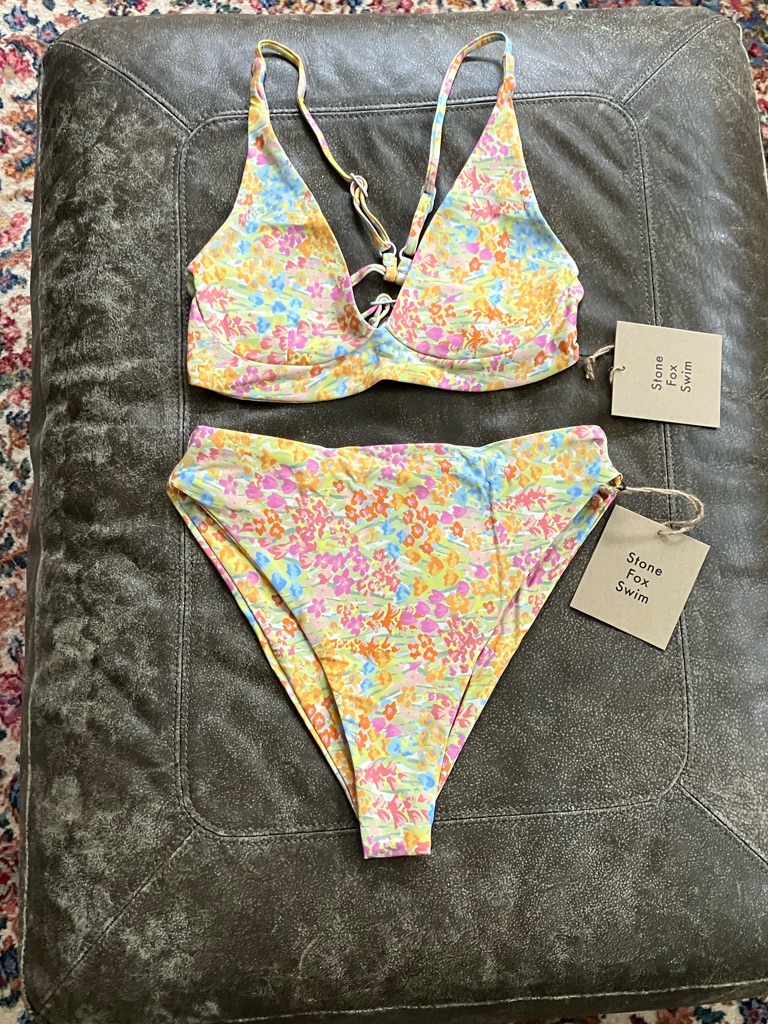Stone Fox Swim Floral High-Waist Bikini Set In Flower Fields